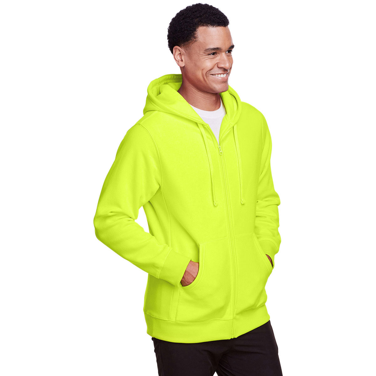 Team 365 Men's Safety Yellow HydroSport Heavyweight Full-Zip Hoodie - Perfect for Big Games