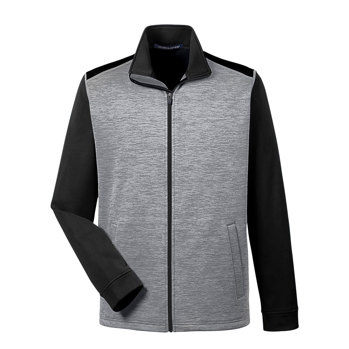 Devon & Jones Men's Stunning Black Heather/Dark Grey Heather Newbury Colorblock Melange Fleece Full-zip - A Must-Have!