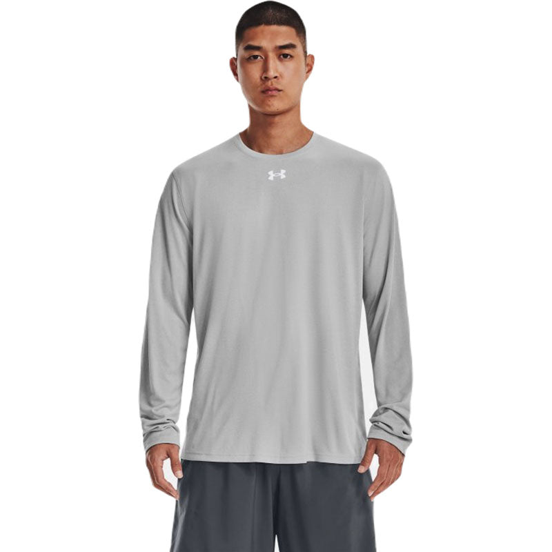 Under Armour Men's Team Tech Long Sleeve in Mod Grey Light Heather/White - Custom Logo Available