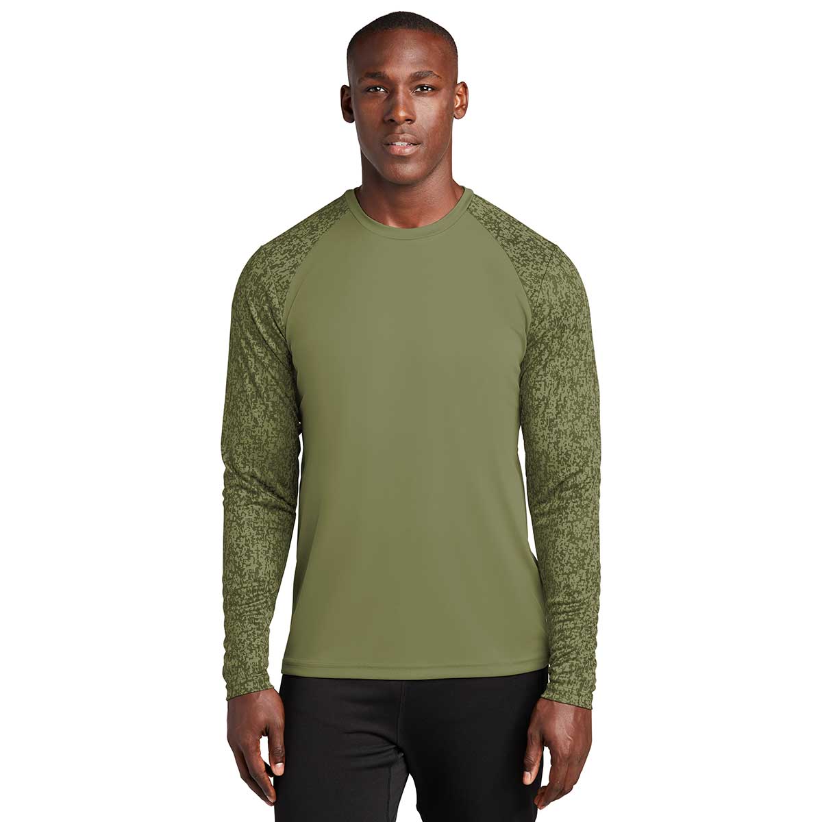 Sport-Tek Men's Olive Drab Green PosiCharge Digi Camo Long Sleeve Tee - Stand Out in Style!