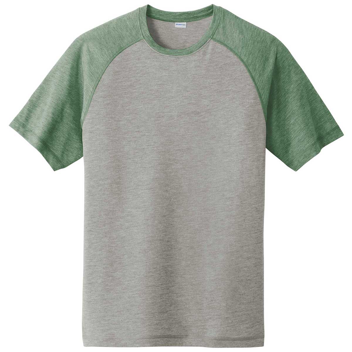 Sport-Tek Men's Stunning Forest Green Heather/Light Grey Heather PosiCharge Tri-Blend Wicking Raglan Tee - Grab Yours Now!