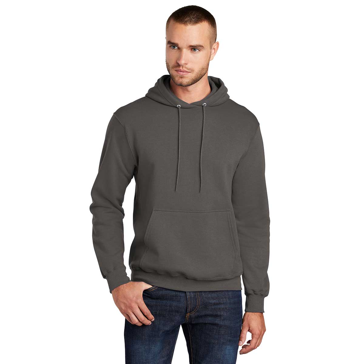 Port & Company Men's Charcoal Tall Core Fleece Pullover Hoodie - Ultimate Comfort for Tall Guys