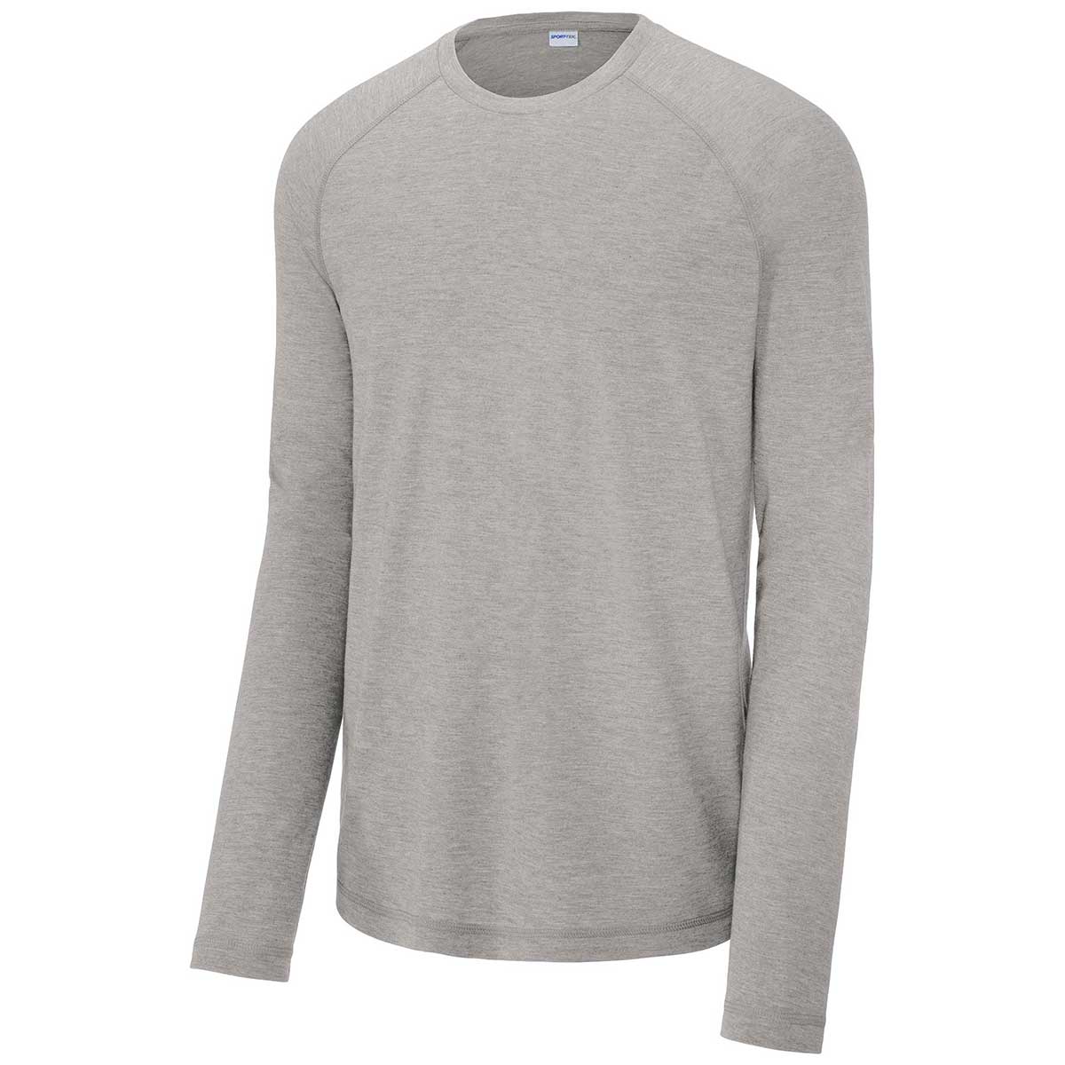 Sport-Tek Men's Light Grey Heather PosiCharge Long Sleeve Tri-Blend Wicking Raglan Tee - A Stylish Essential