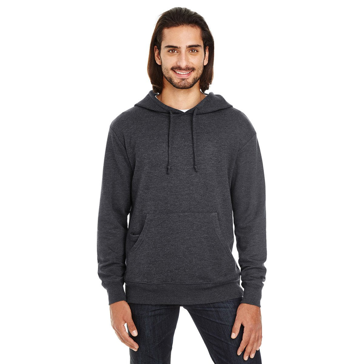 Threadfast Unisex Black Heather Triblend French Terry Promotional Hoodie
