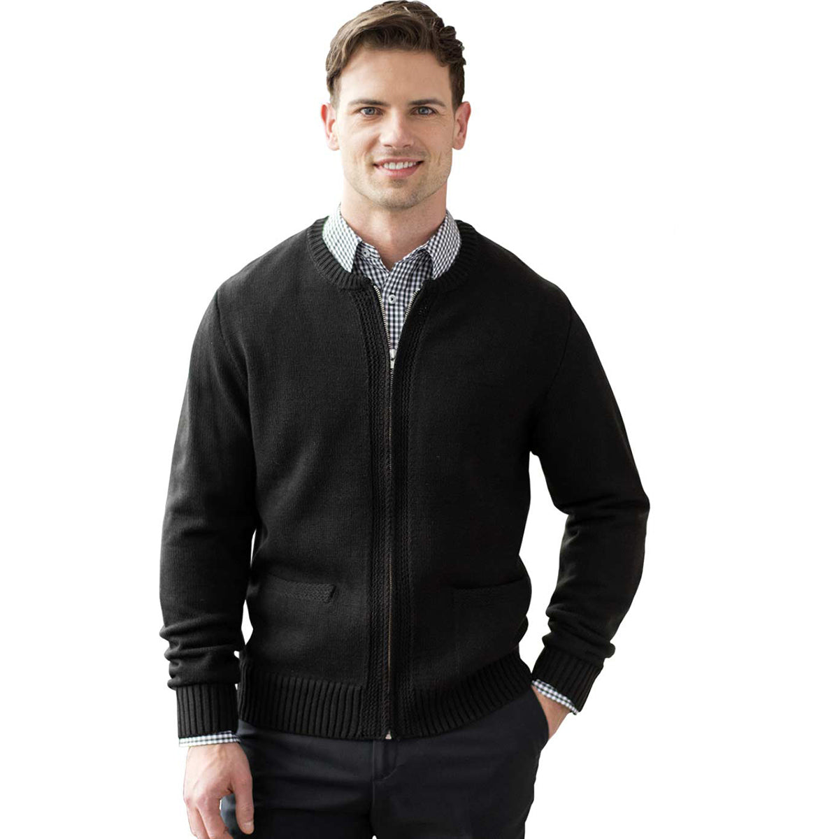 Edwards Men's Stylish Black Heavyweight Acrylic Full Zip Cardigan