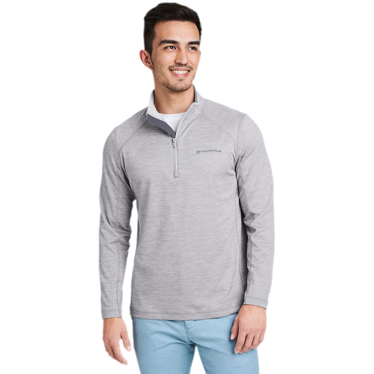 Vineyard Vines Men's Stylish Grey Heather Sankaty Quarter-Zip Pullover