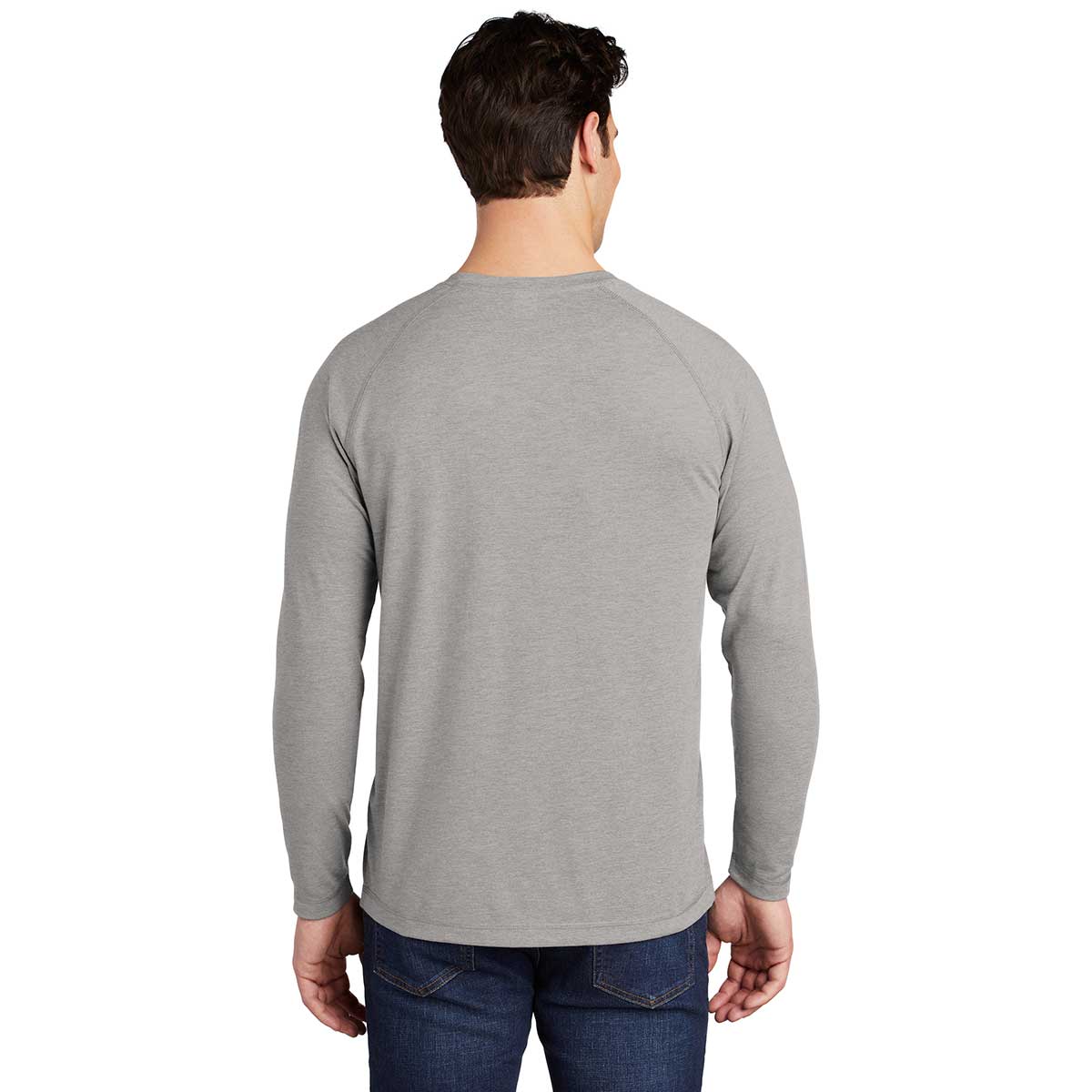 Sport-Tek Men's Light Grey Heather PosiCharge Long Sleeve Tri-Blend Wicking Raglan Tee - A Stylish Essential