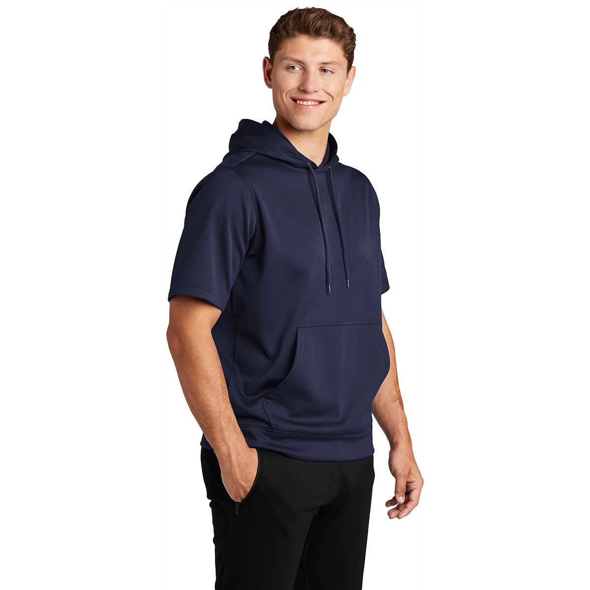 Sport-Tek Men's Navy Short Sleeve Sport-Wick Fleece Pullover Hoodie - Customizable!