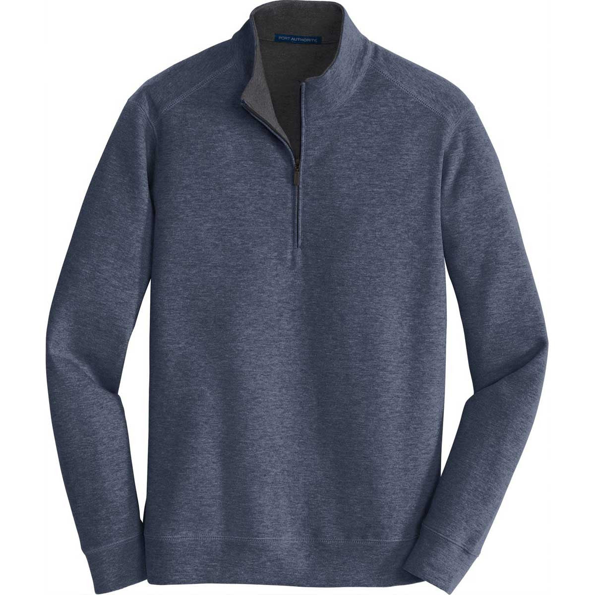Port Authority Men's Stunning Estate Blue/Charcoal Heather Interlock 1/4-Zip Pullover
