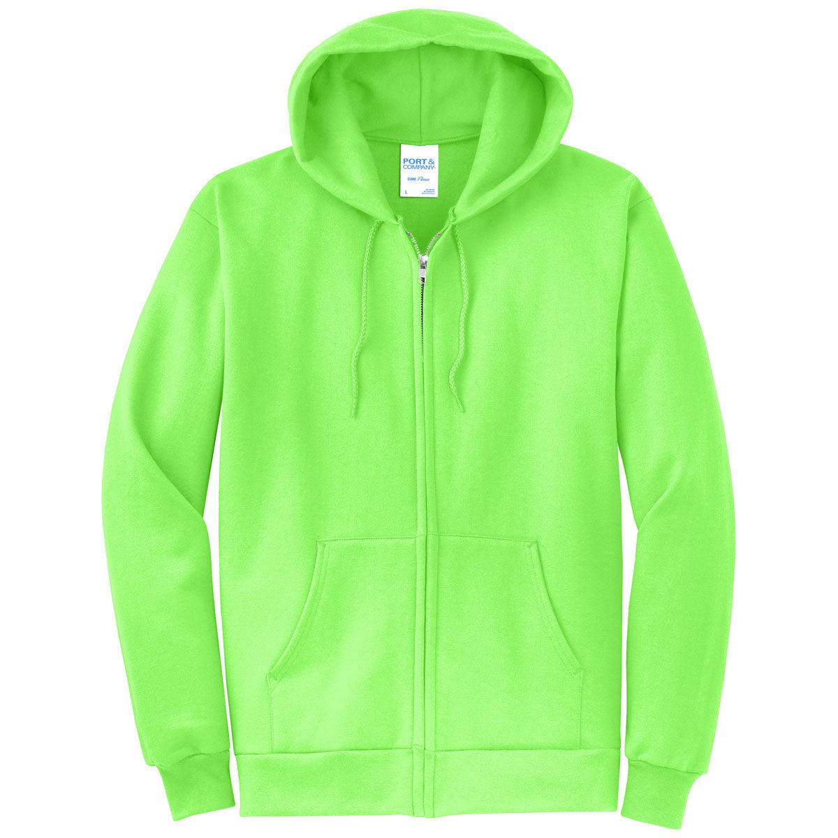 Port & Company Men's Stunning Neon Green Core Fleece Full-Zip Hooded Sweatshirt - A Must-Have!