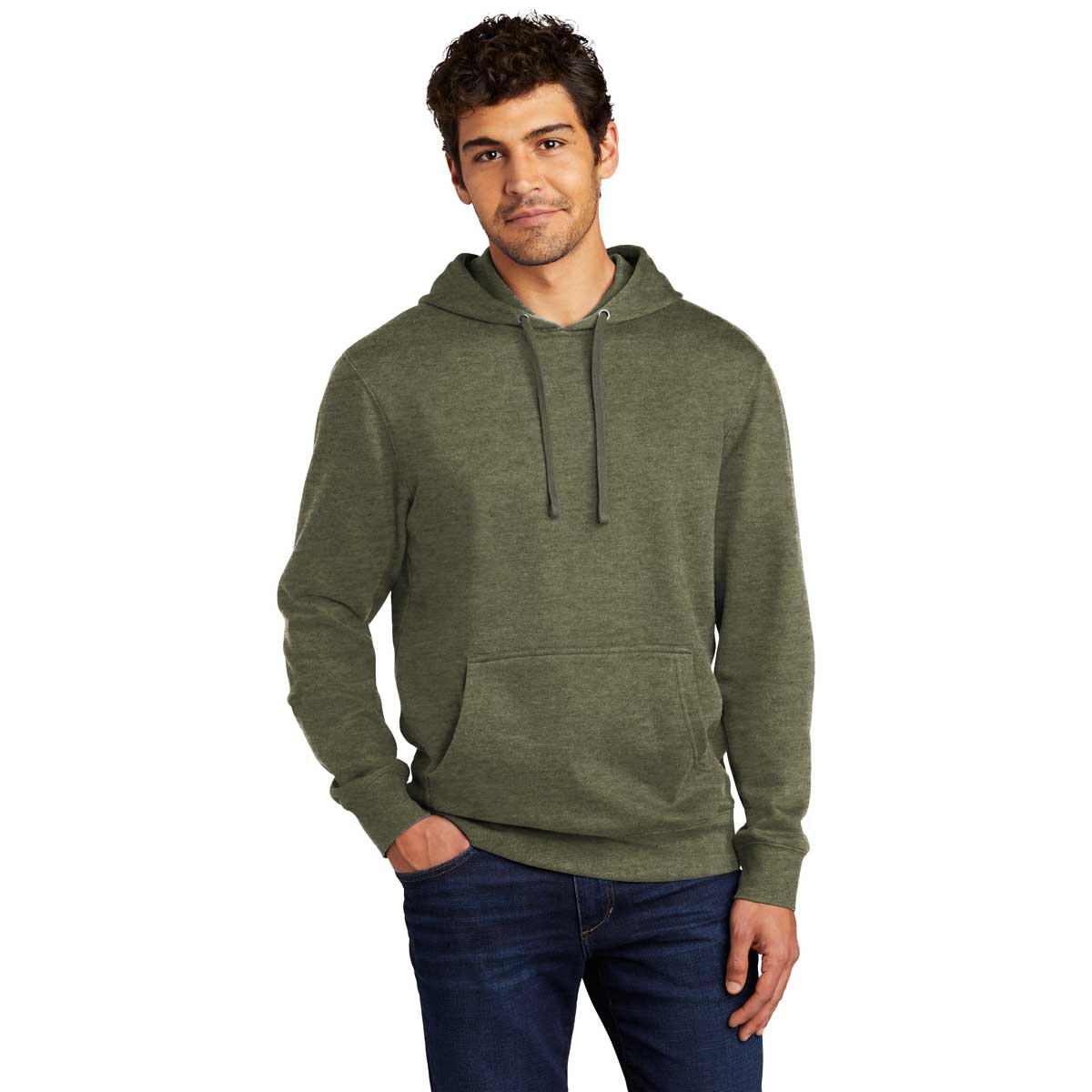 District Men's Olive Heathered V.I.T. Fleece Hoodie - A Comfort Must-Have!