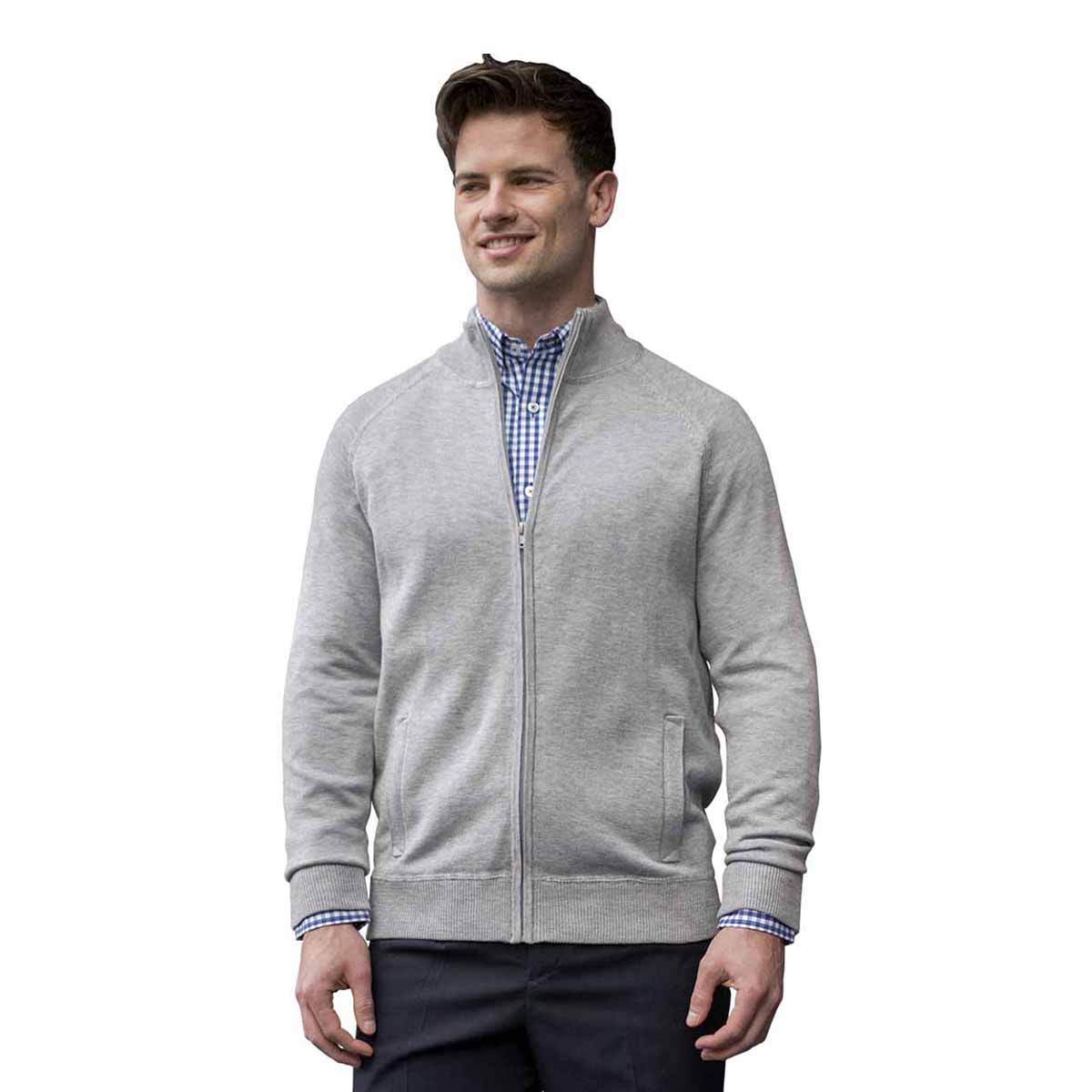 Edwards Men's Stylish Grey Heather Full-Zip Sweater Jacket with Pockets