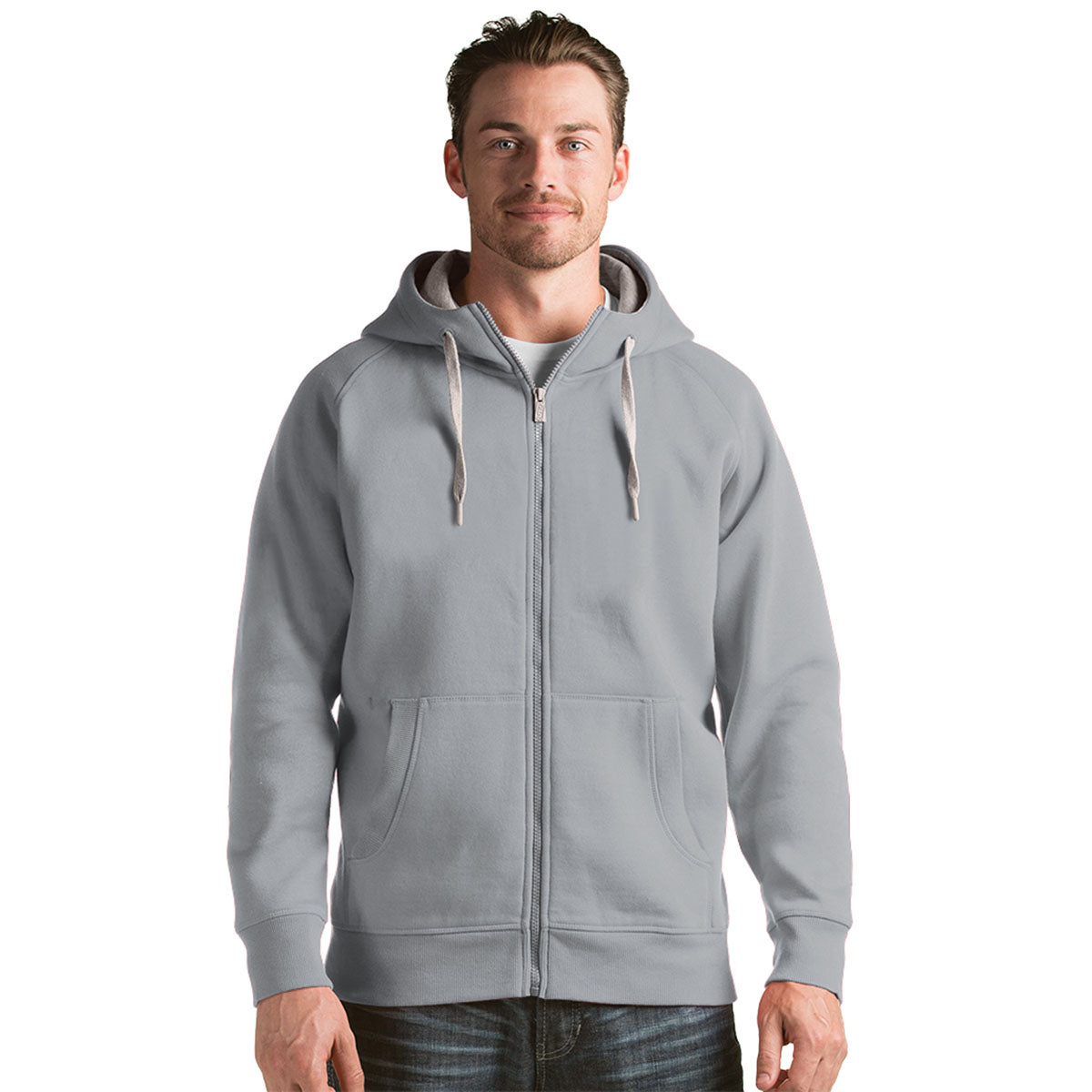 Antigua Men's Grey Heather Victory Full Zip Hoodie - The Ultimate Branded Companion