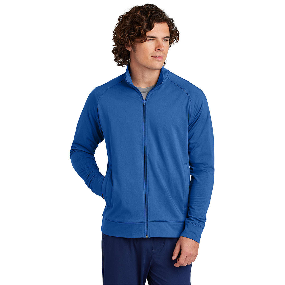 Sport-Tek Men's True Royal Sport-Wick Stretch Full-Zip Cadet Jacket - Ideal for Active Men
