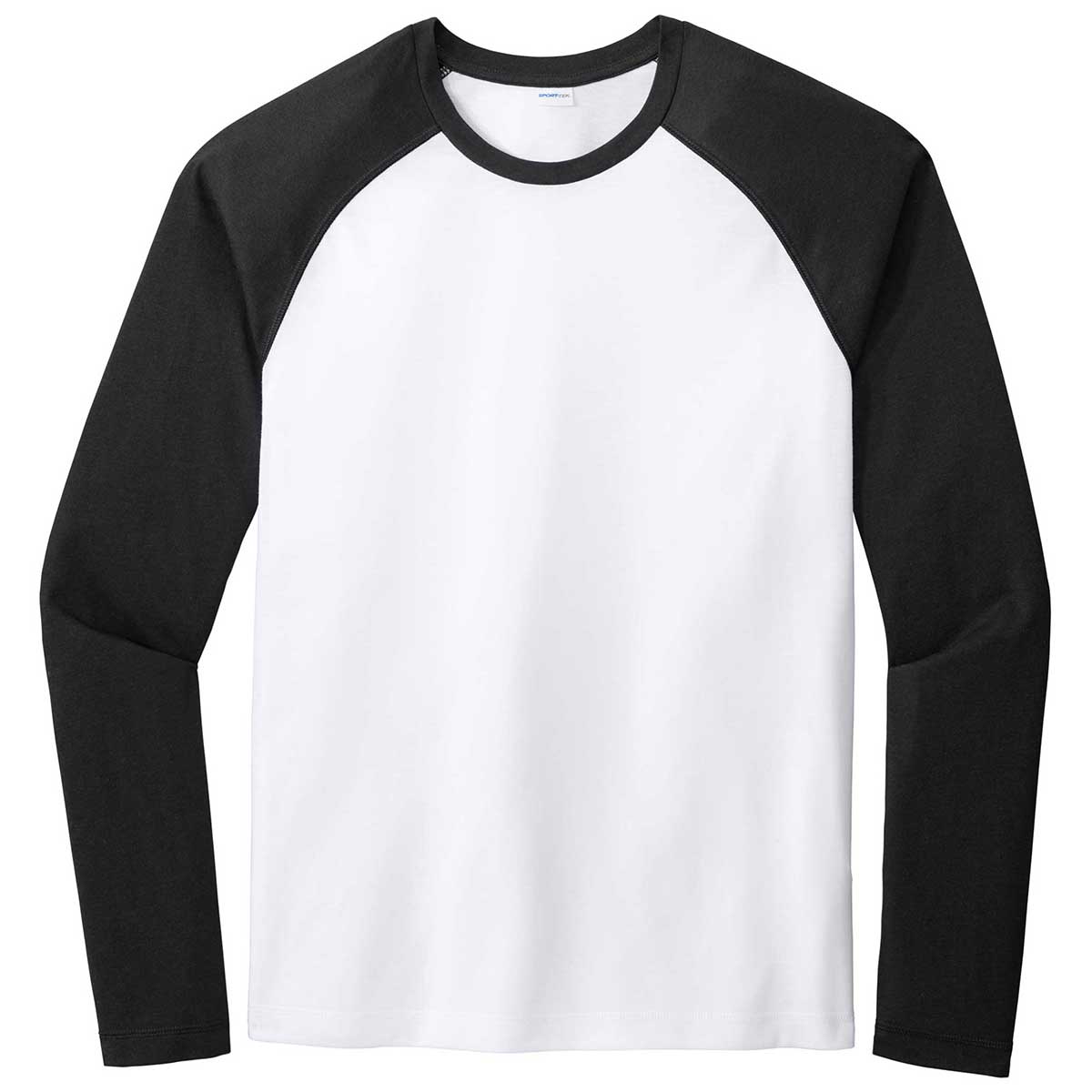 Sport-Tek Men's Black/White Triad Solid PosiCharge Long Sleeve Tri-Blend Wicking Raglan Tee - A Stylish Essential!