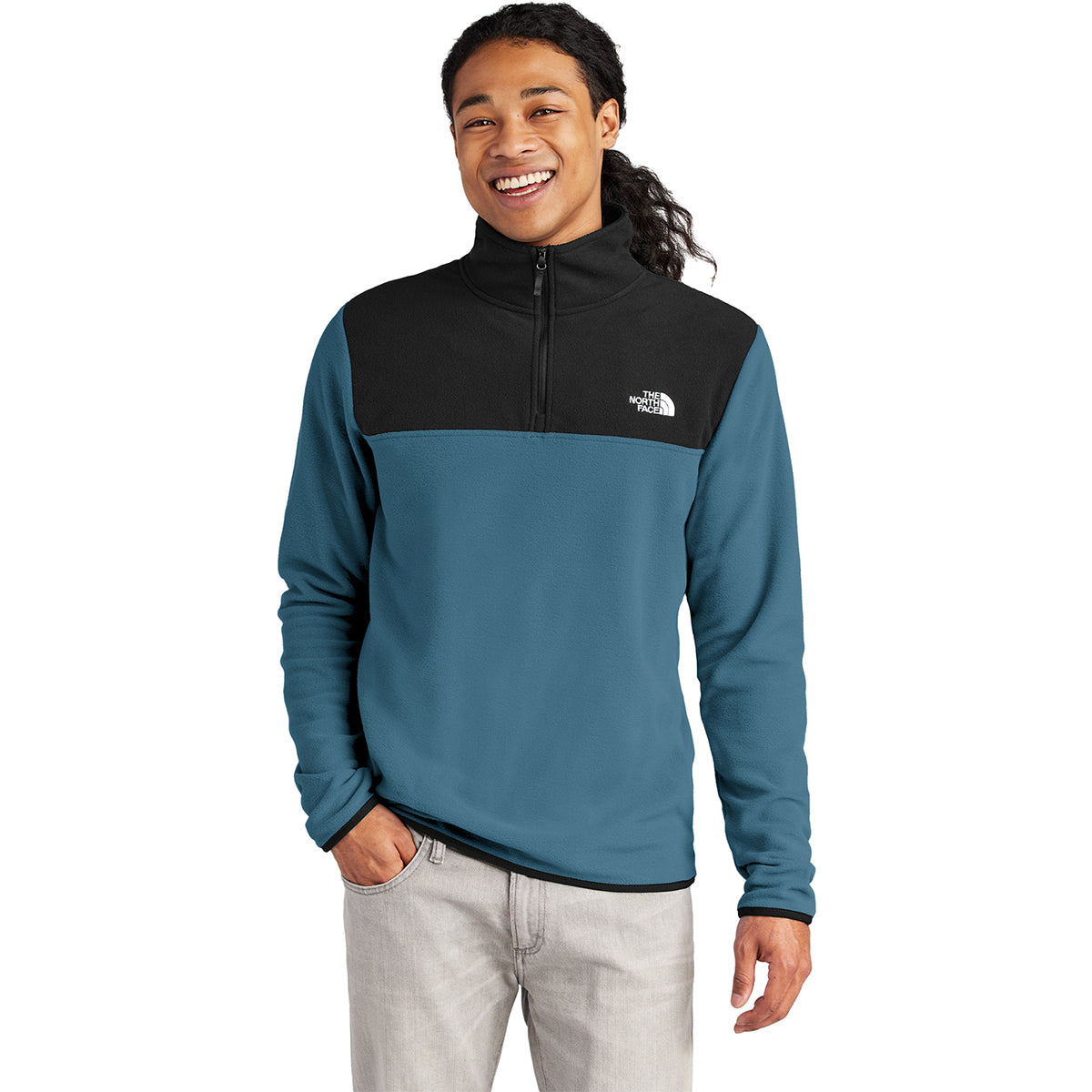 The North Face Men's Glacier 1/4-Zip Fleece in Shady Blue/TNF Black