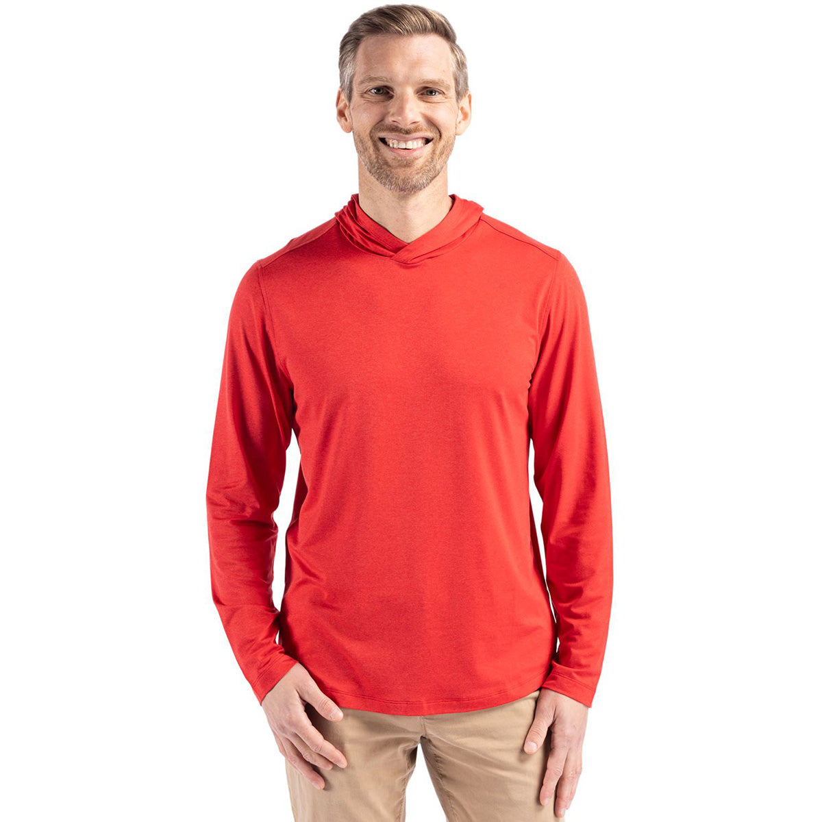 Cutter & Buck Men's Stylish Red Coastline Epic Comfort Eco Recycled Hooded Shirt