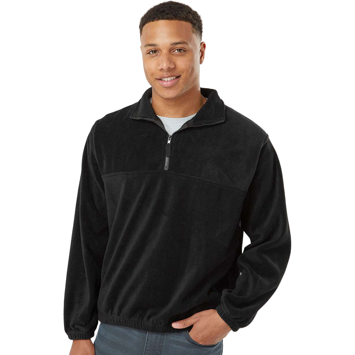 Burnside Men's Stylish Black Polar Fleece Quarter-Zip Pullover - Ideal for Brand Promotion