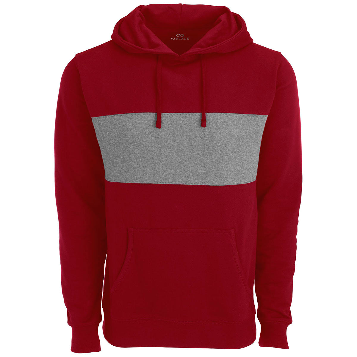 Vantage Men's Premium Red Cotton Blocked Fleece Sport Pullover Hoodie