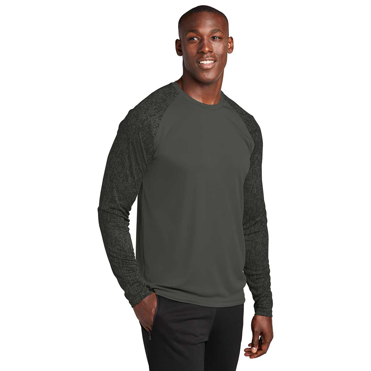 Sport-Tek Men's Stylish Black PosiCharge Digi Camo Long Sleeve Tee
