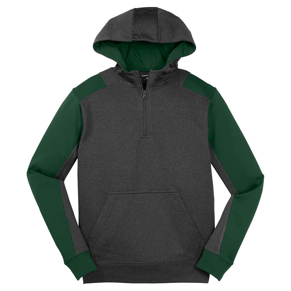 Sport-Tek Men's Stylish Graphite Heather/Forest Green Tech Fleece 1/4-Zip Hooded Sweatshirt